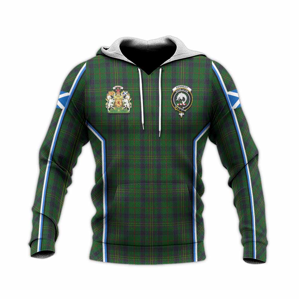Kennedy Tartan Crest Knitted Hoodie Scotland Coat of Arm Flag Style - Tartan Vibes Clothing