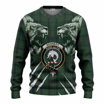 Kennedy Tartan Crest Knitted Sweater Ferocious Lion Style