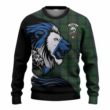 Kennedy Tartan Crest Knitted Sweater Scottish Golden Lions Wave Flow