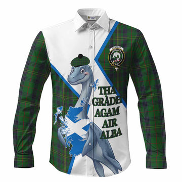Kennedy Tartan Crest Loch Ness Monster Long Sleeve Button Shirts Nessie Scottish Map Tha Gradh Agam Air Alba