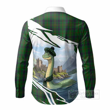 Kennedy Tartan Crest Loch Ness Monster Scottish Heritage Art Long Sleeve Button Shirts