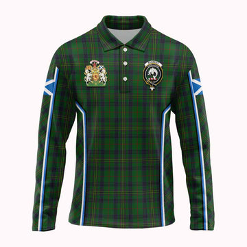 Kennedy Tartan Crest Long Sleeve Polo Shirt Scotland Coat of Arm Flag Style