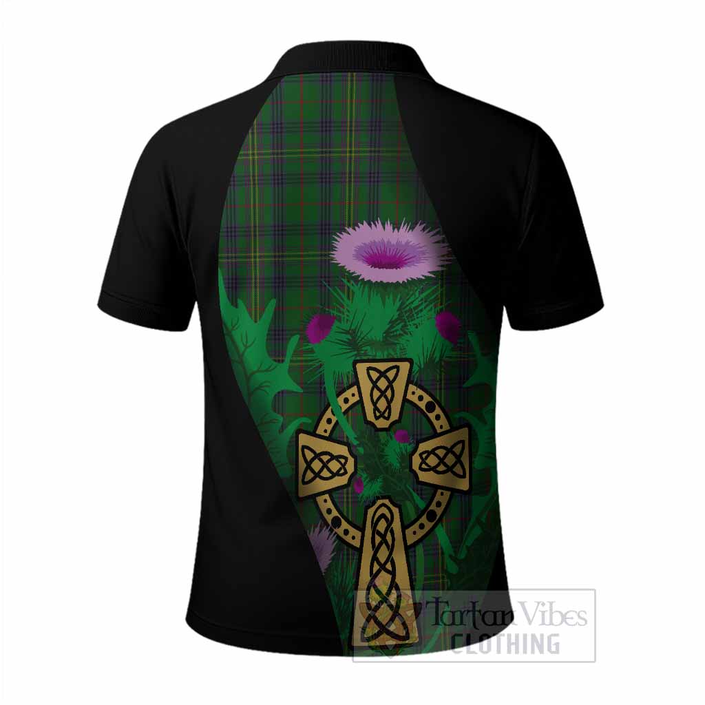 Kennedy Tartan Crest Polo Shirt Celtic Cross Thistle Flowers