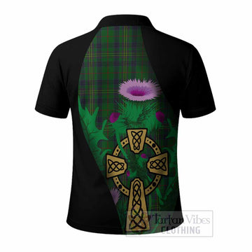 Kennedy Tartan Crest Polo Shirt Celtic Cross Thistle Flowers