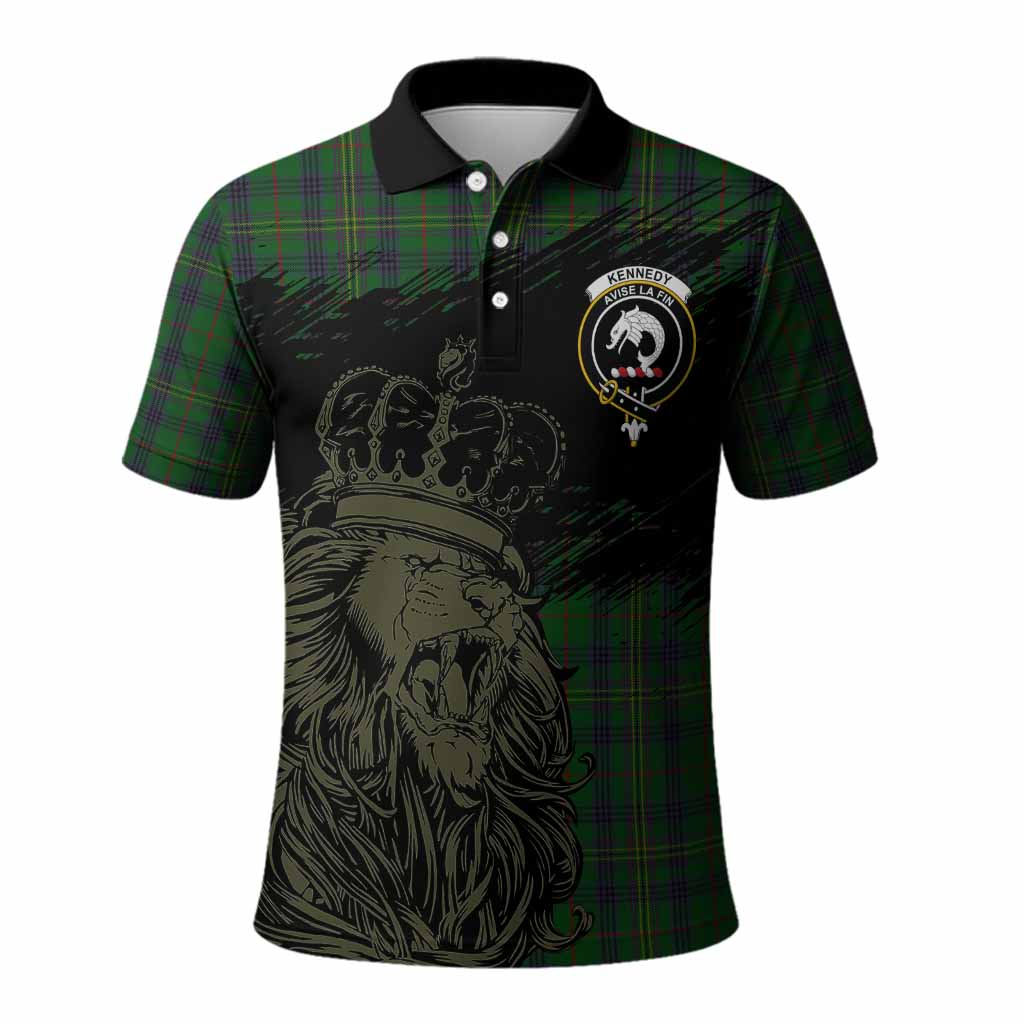 Kennedy Tartan Crest Polo Shirt Crowned Lion Heritage Style