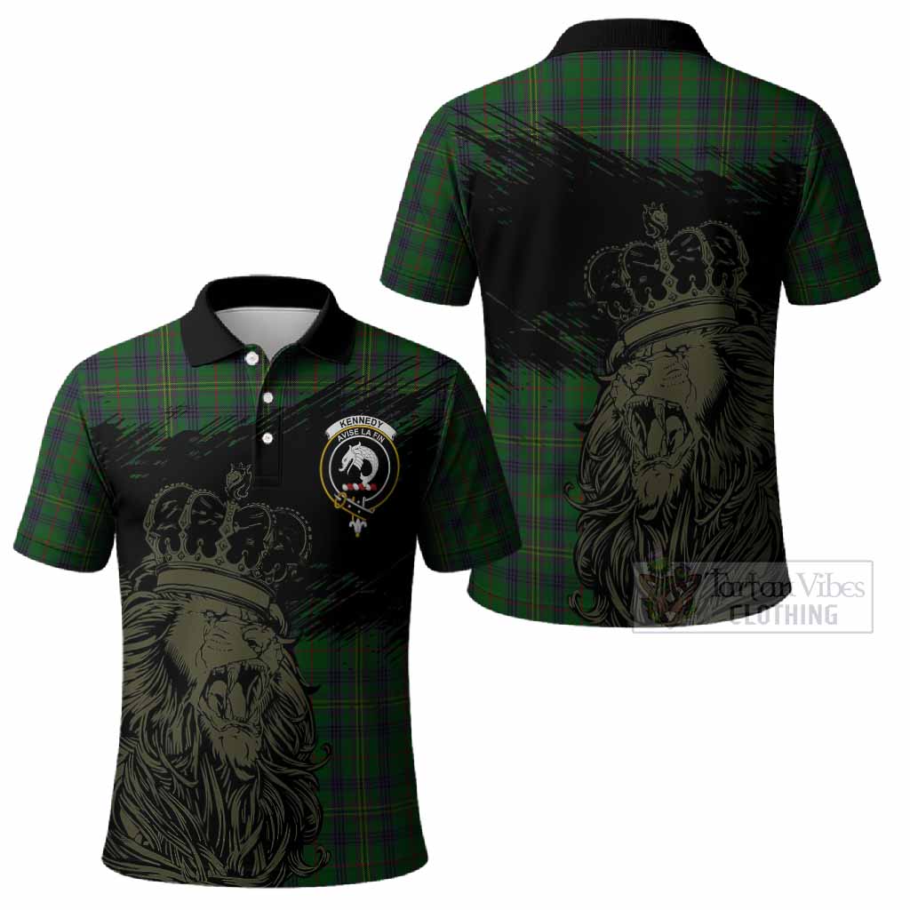 Kennedy Tartan Crest Polo Shirt Crowned Lion Heritage Style