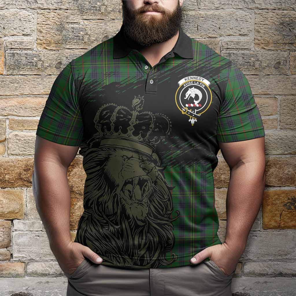 Kennedy Tartan Crest Polo Shirt Crowned Lion Heritage Style