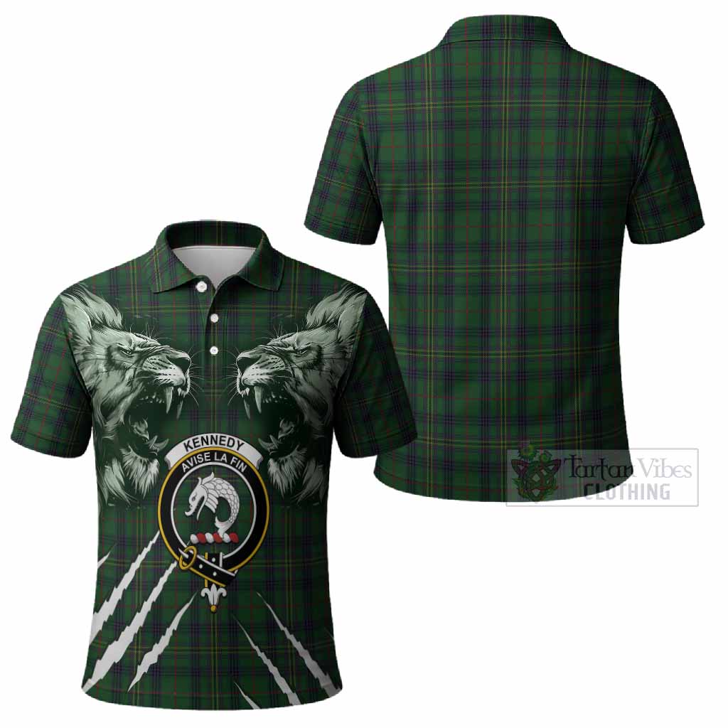 Kennedy Tartan Crest Polo Shirt Ferocious Lion Style