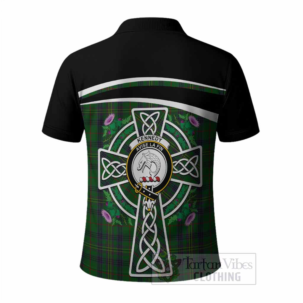 Kennedy Tartan Crest Polo Shirt Scottish Thistle Celtic Cross Alba Gu Brath