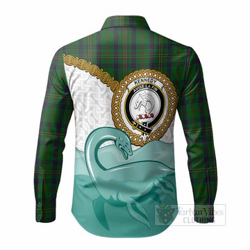 Kennedy Tartan Crest Scottish Loch Ness Monster Long Sleeve Button Shirts Happy Ness Scotland Celtic Knot