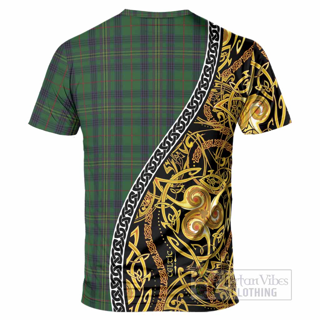 Kennedy Tartan Crest T-Shirt Celtic Knot and Triple Trickle Spiral Symbols