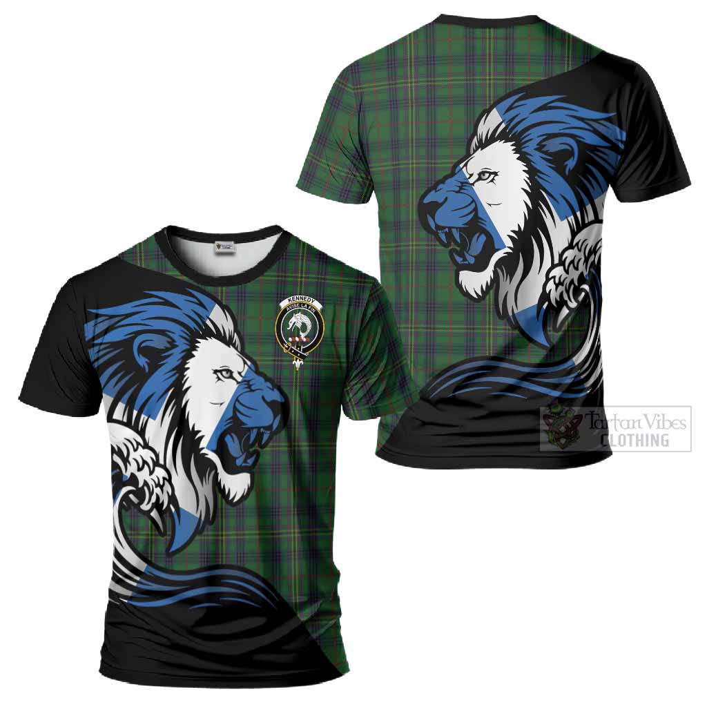 Kennedy Tartan Crest T-Shirt Scottish Golden Lions Wave Flow