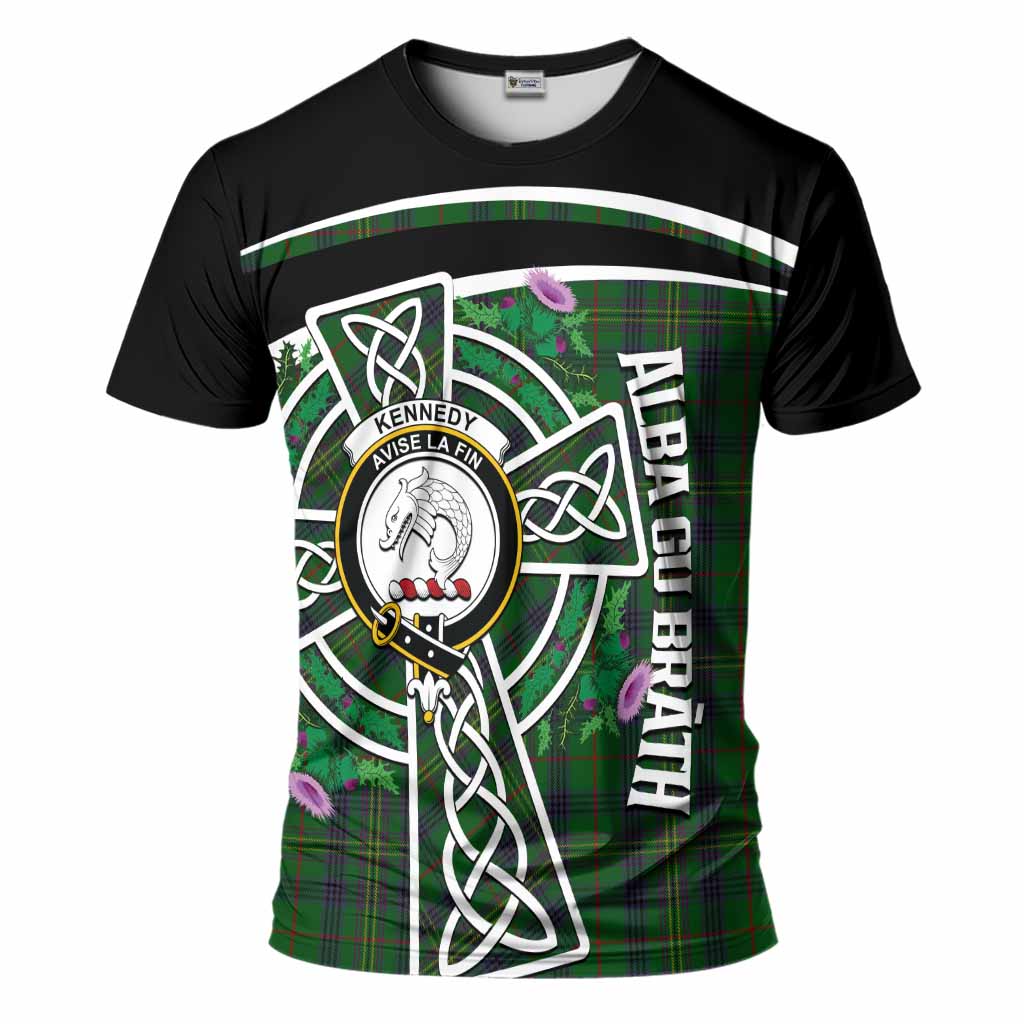 Kennedy Tartan Crest T-Shirt Scottish Thistle Celtic Cross Alba Gu Brath