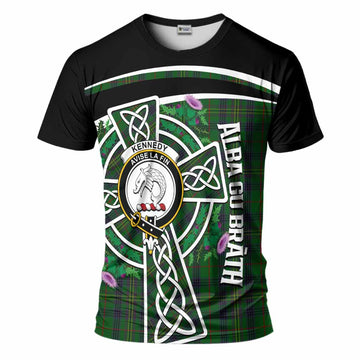 Kennedy Tartan Crest T-Shirt Scottish Thistle Celtic Cross Alba Gu Brath