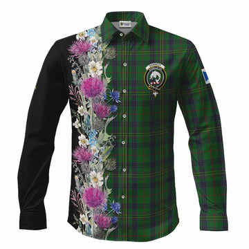 Kennedy Tartan Crest Thistle Floral Long Sleeve Button Shirts
