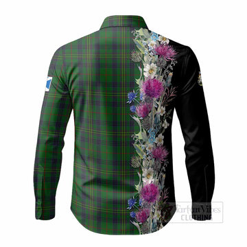 Kennedy Tartan Crest Thistle Floral Long Sleeve Button Shirts