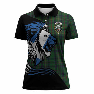 Kennedy Tartan Crest Women Polo Shirt Scottish Golden Lions Wave Flow