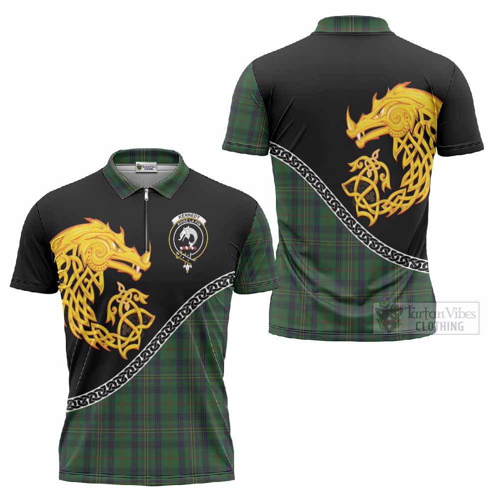 Kennedy Tartan Crest Zipper Polo Shirt Legendary Dragon Knot Half Style