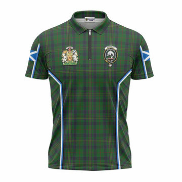 Kennedy Tartan Crest Zipper Polo Shirt Scotland Coat of Arm Flag Style