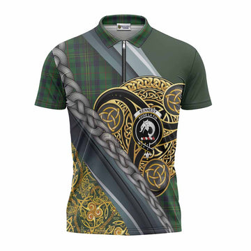 Kennedy Tartan Crest Zipper Polo Shirt Scottish Triskele Celtic