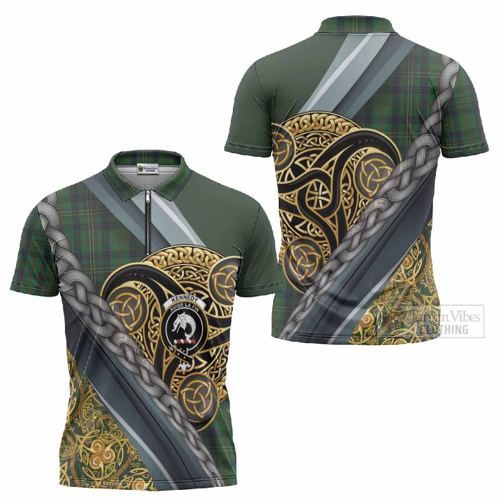 Kennedy Tartan Crest Zipper Polo Shirt Scottish Triskele Celtic