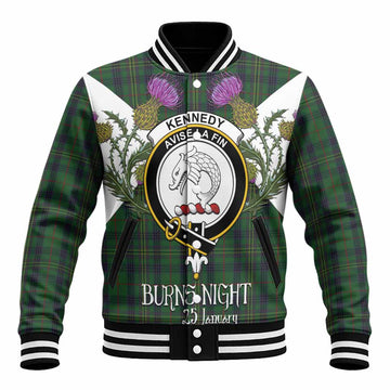 Kennedy Tartan Family Crest Baseball Jacket Scottish Burns Night Thistle Floral