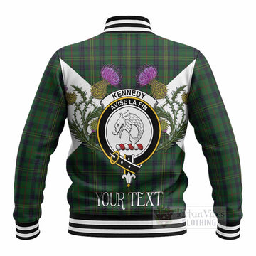 Kennedy Tartan Family Crest Baseball Jacket Scottish Burns Night Thistle Floral