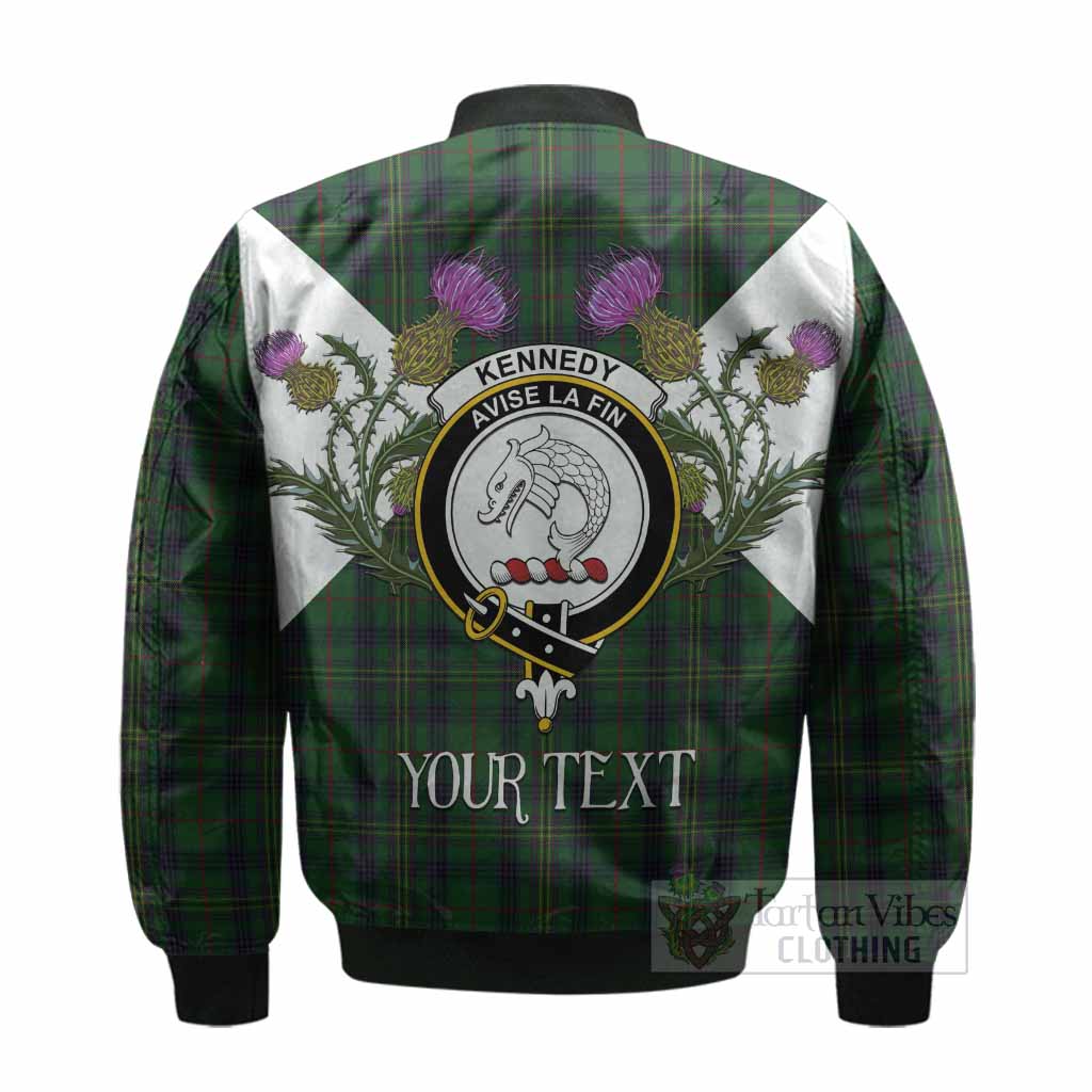Kennedy Tartan Family Crest Bomber Jacket Scottish Burns Night Thistle Floral