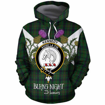 Kennedy Tartan Family Crest Cotton Hoodie Scottish Burns Night Thistle Floral