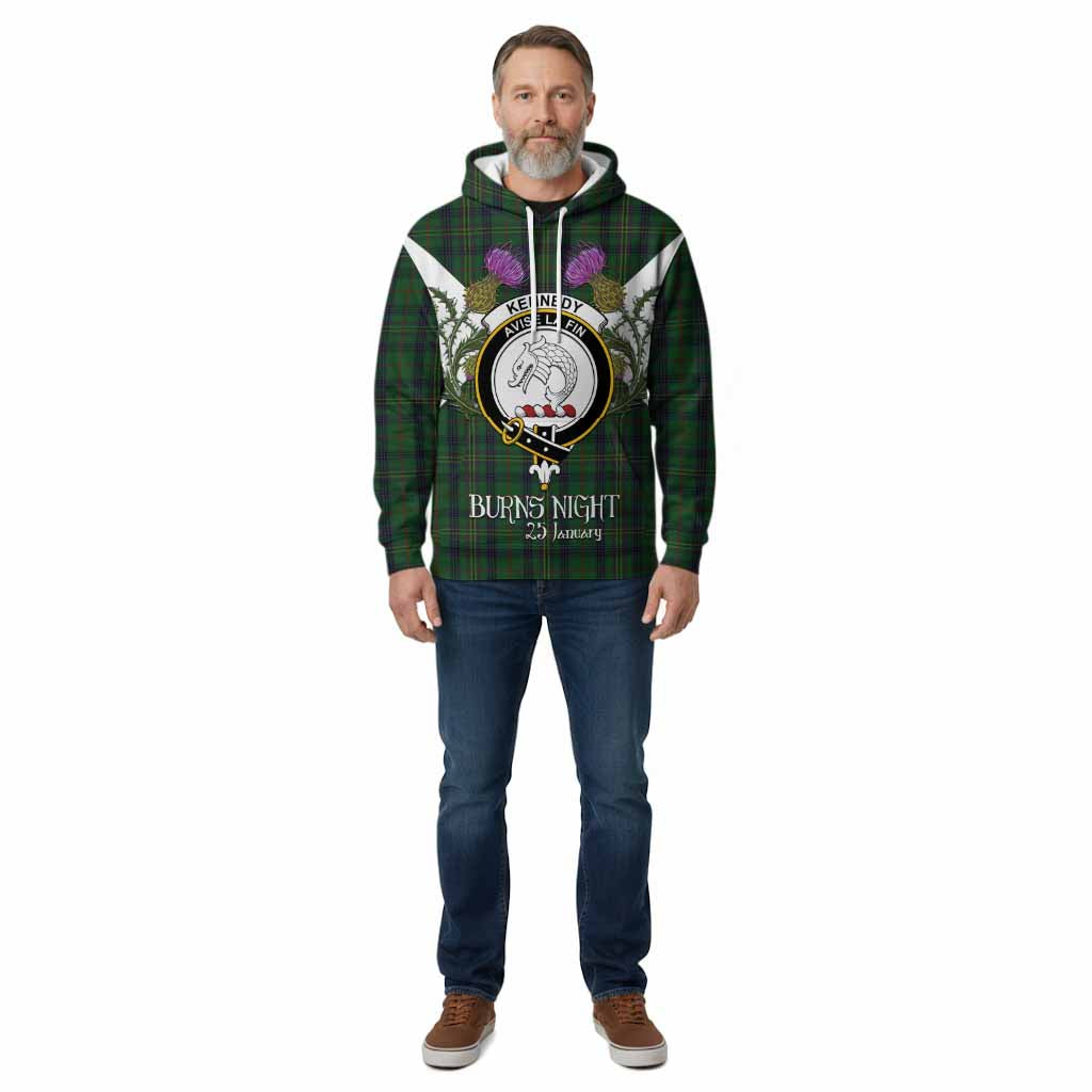 Kennedy Tartan Family Crest Cotton Hoodie Scottish Burns Night Thistle Floral