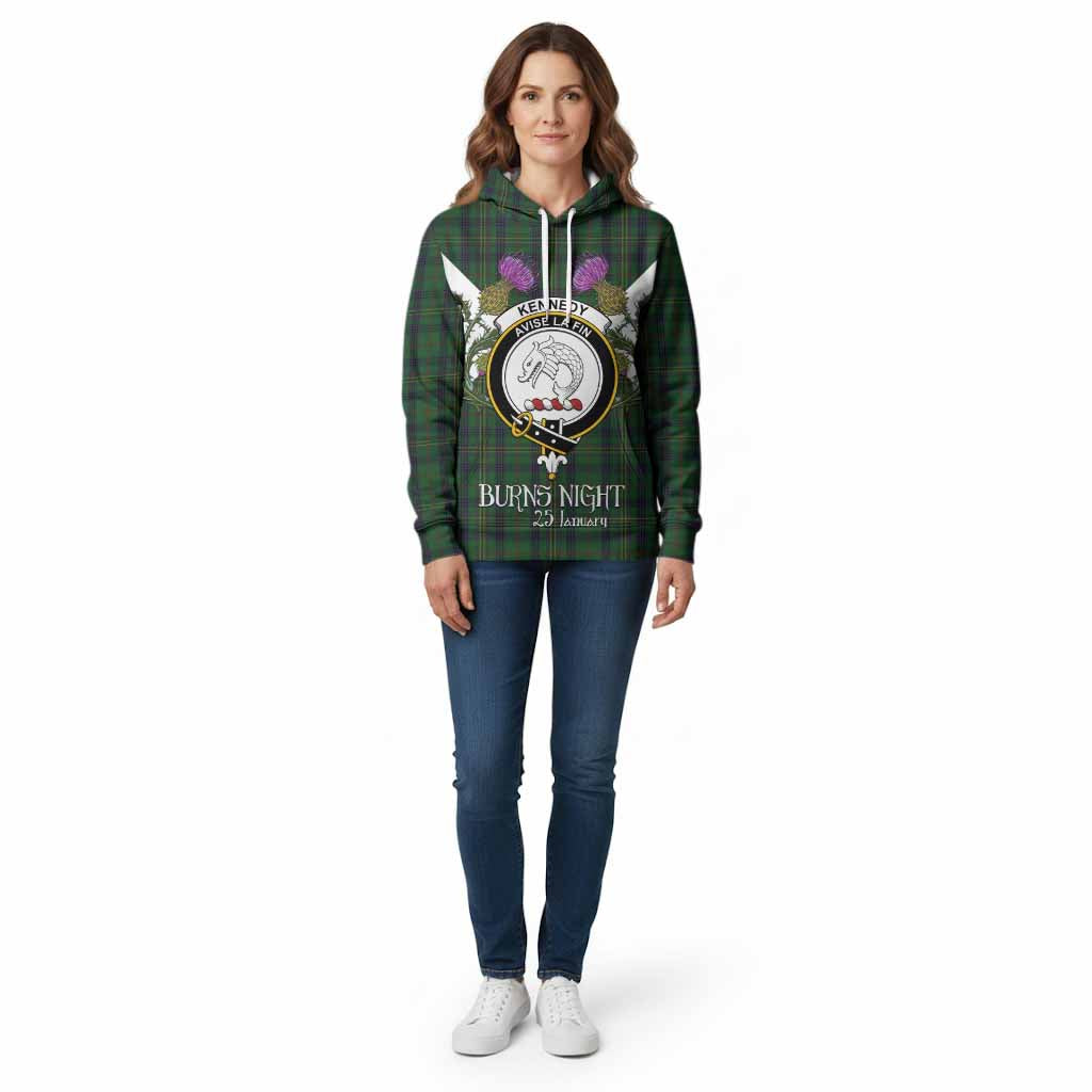 Kennedy Tartan Family Crest Cotton Hoodie Scottish Burns Night Thistle Floral