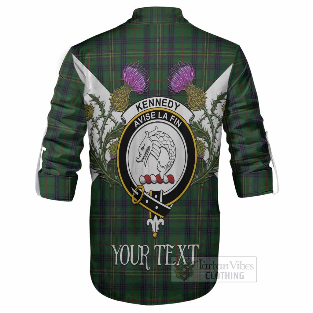 Kennedy Tartan Family Crest Ghillie Shirt Scottish Burns Night Thistle Floral