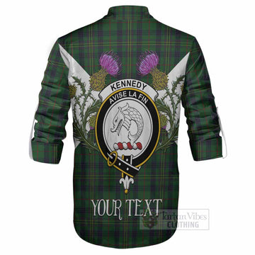 Kennedy Tartan Family Crest Ghillie Shirt Scottish Burns Night Thistle Floral