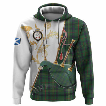 Kennedy Tartan Family Crest Hoodie Bagpipes with Scottish Thistle