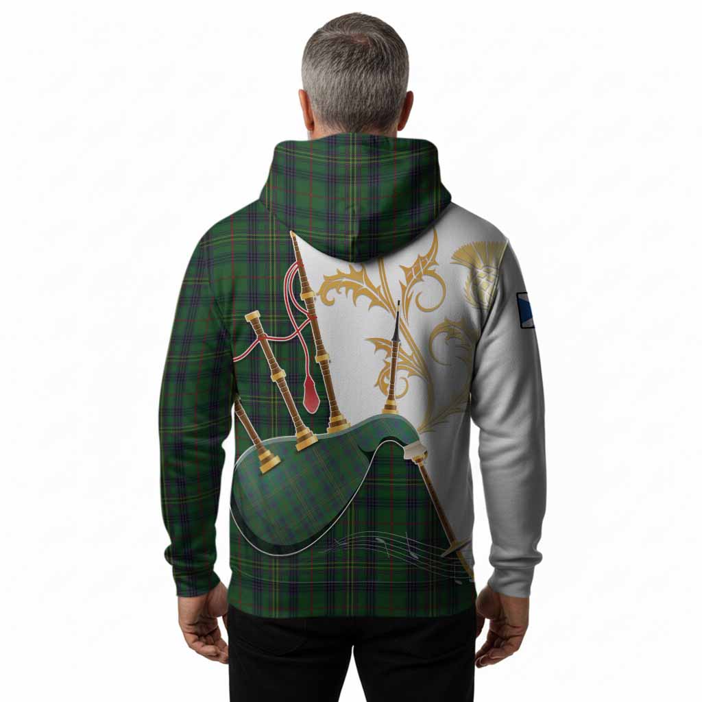 Kennedy Tartan Family Crest Hoodie Bagpipes with Scottish Thistle