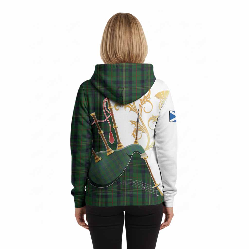 Kennedy Tartan Family Crest Hoodie Bagpipes with Scottish Thistle