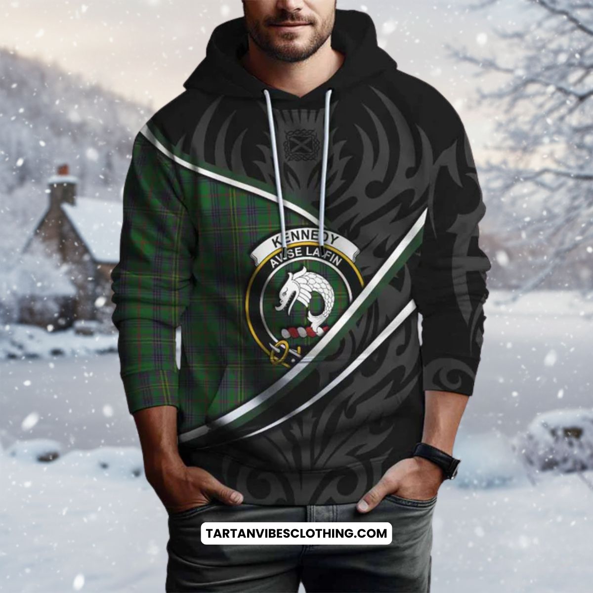 Kennedy Tartan Family Crest Hoodie Celtic Scottish Thistle Floral