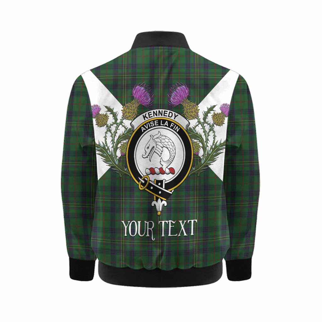Kennedy Tartan Family Crest Kid Bomber Jacket Scottish Burns Night Thistle Floral