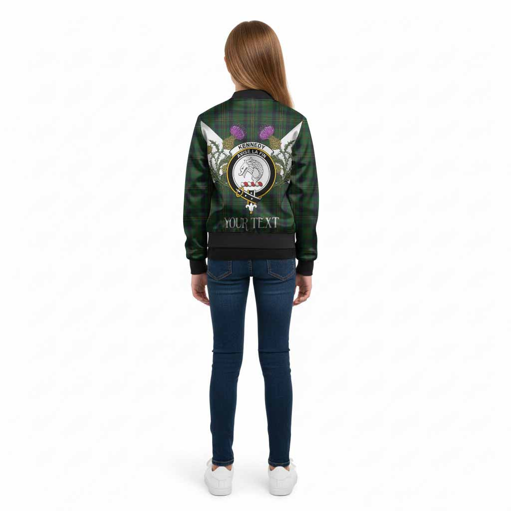 Kennedy Tartan Family Crest Kid Bomber Jacket Scottish Burns Night Thistle Floral
