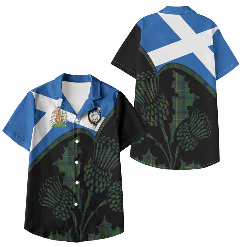 Kennedy Tartan Family Crest Kid Hawaiian Shirt Scotland Thistle Floral Flag Style