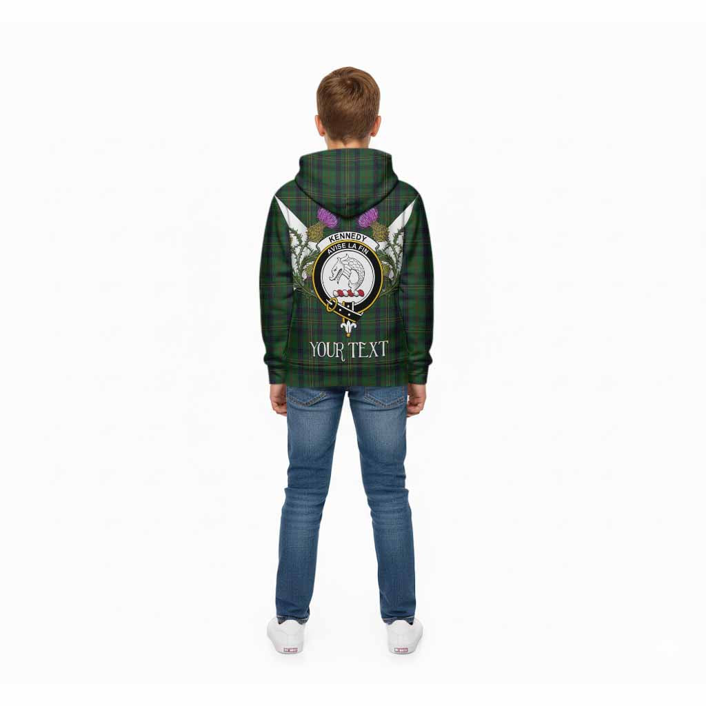 Kennedy Tartan Family Crest Kid Hoodie Scottish Burns Night Thistle Floral