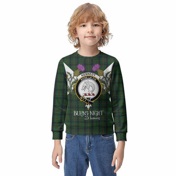 Kennedy Tartan Family Crest Kid Knitted Sweatshirt Scottish Burns Night Thistle Floral