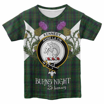 Kennedy Tartan Family Crest Kid T-shirt Scottish Burns Night Thistle Floral