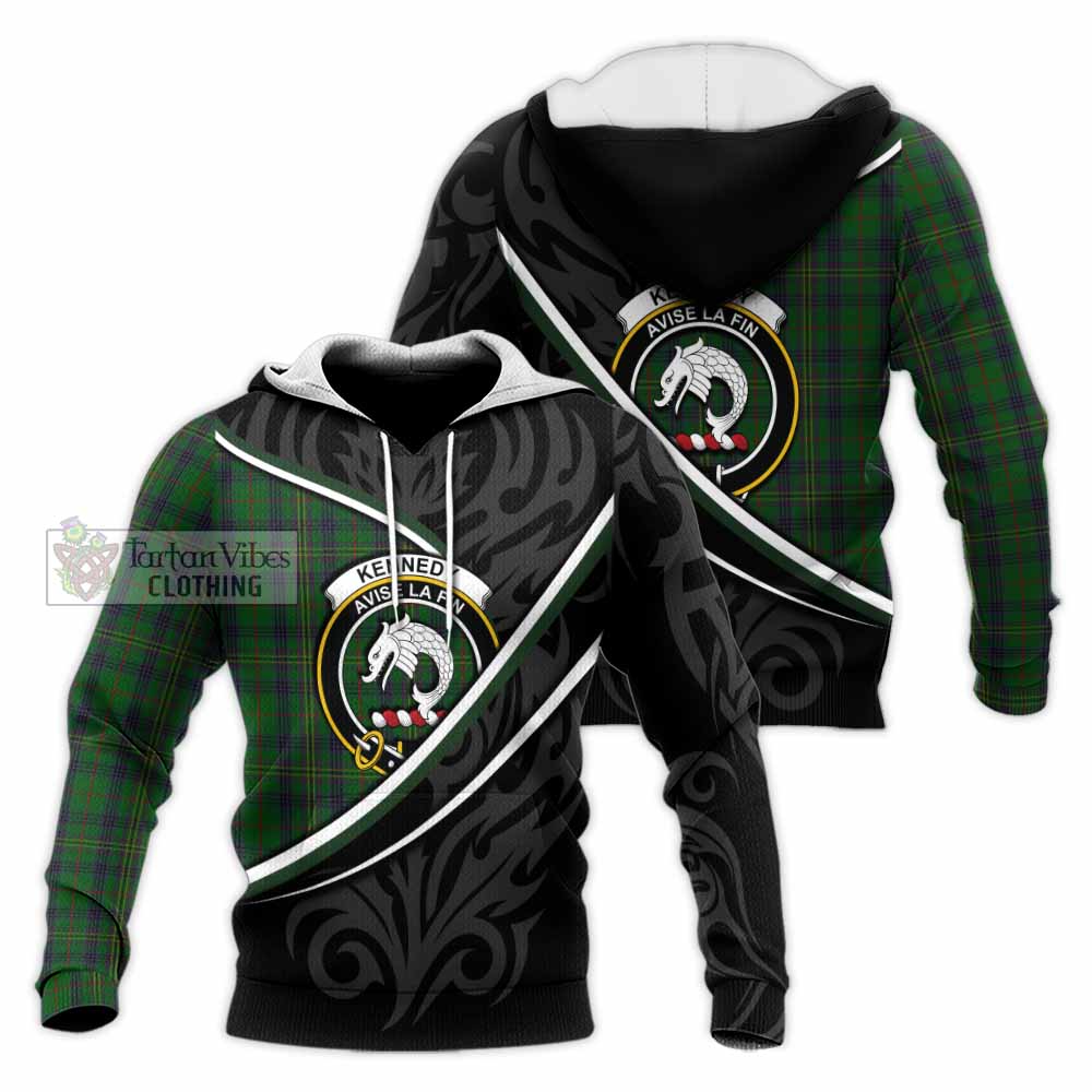 Kennedy Tartan Family Crest Knitted Hoodie Celtic Scottish Thistle Floral - Tartan Vibes Clothing