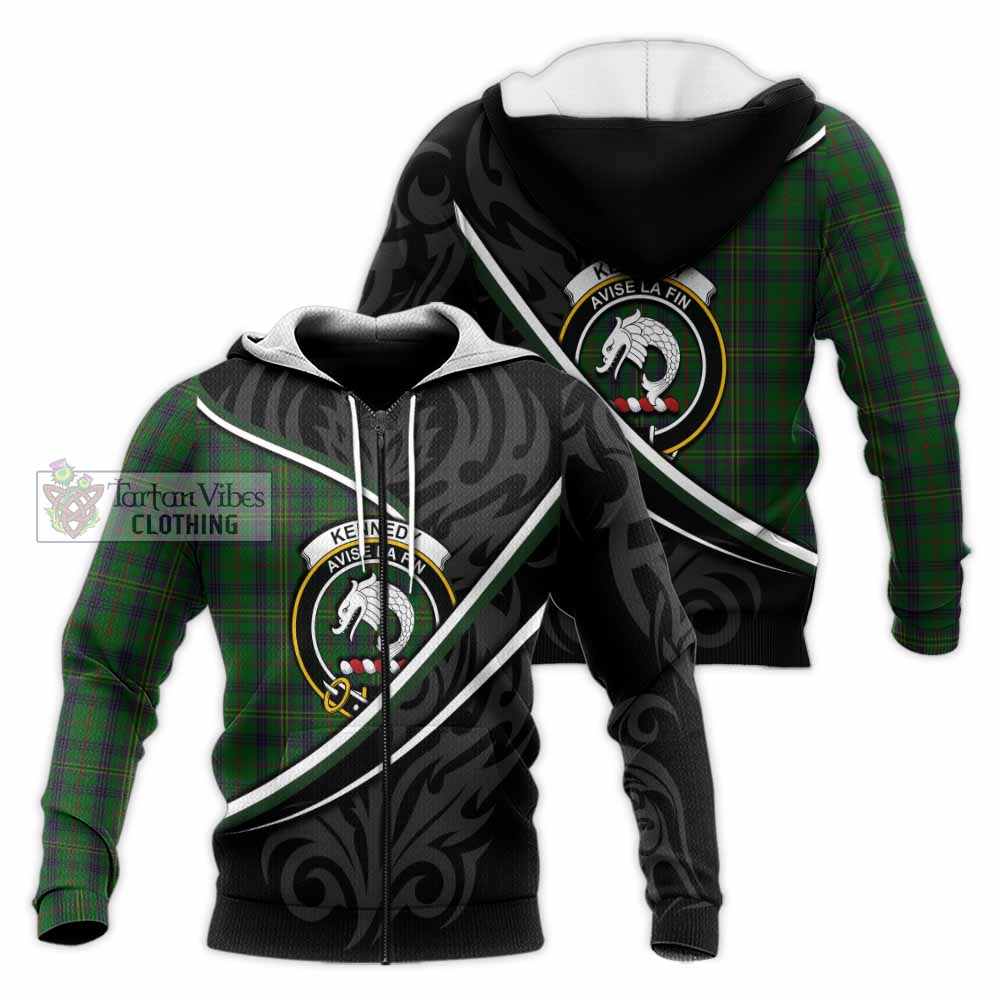 Kennedy Tartan Family Crest Knitted Hoodie Celtic Scottish Thistle Floral - Tartan Vibes Clothing