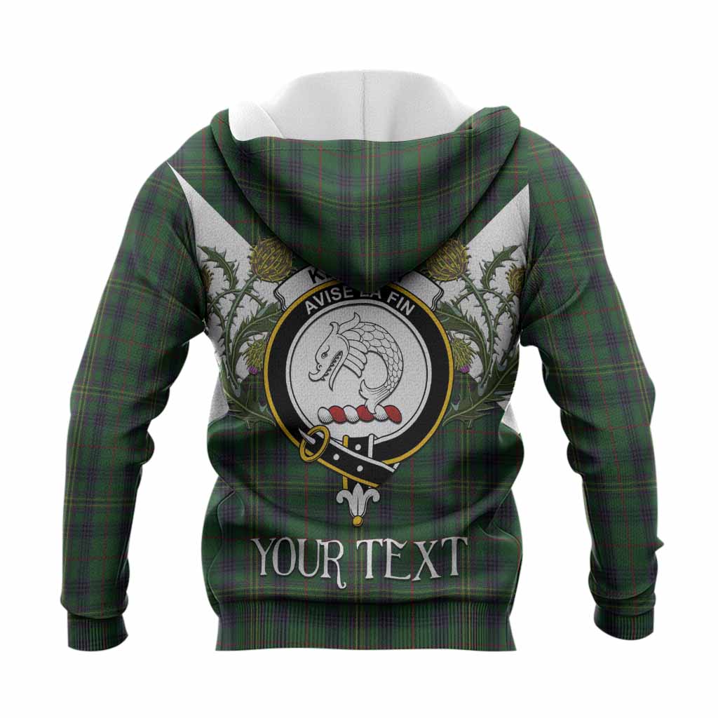 Kennedy Tartan Family Crest Knitted Hoodie Scottish Burns Night Thistle Floral