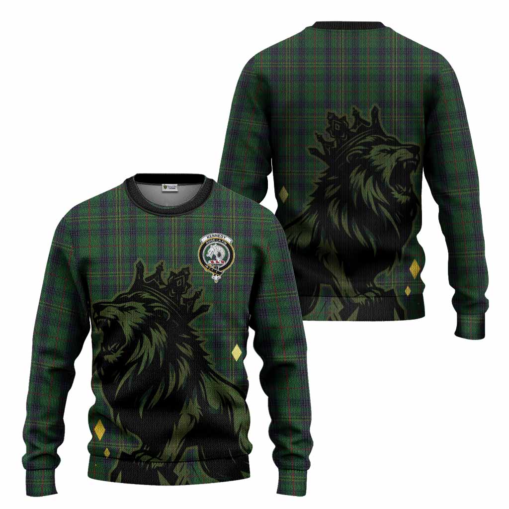 Kennedy Tartan Family Crest Knitted Sweater Crowned Lion Roaring