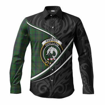 Kennedy Tartan Family Crest Long Sleeve Button Shirts Celtic Scottish Thistle Floral