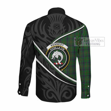 Kennedy Tartan Family Crest Long Sleeve Button Shirts Celtic Scottish Thistle Floral