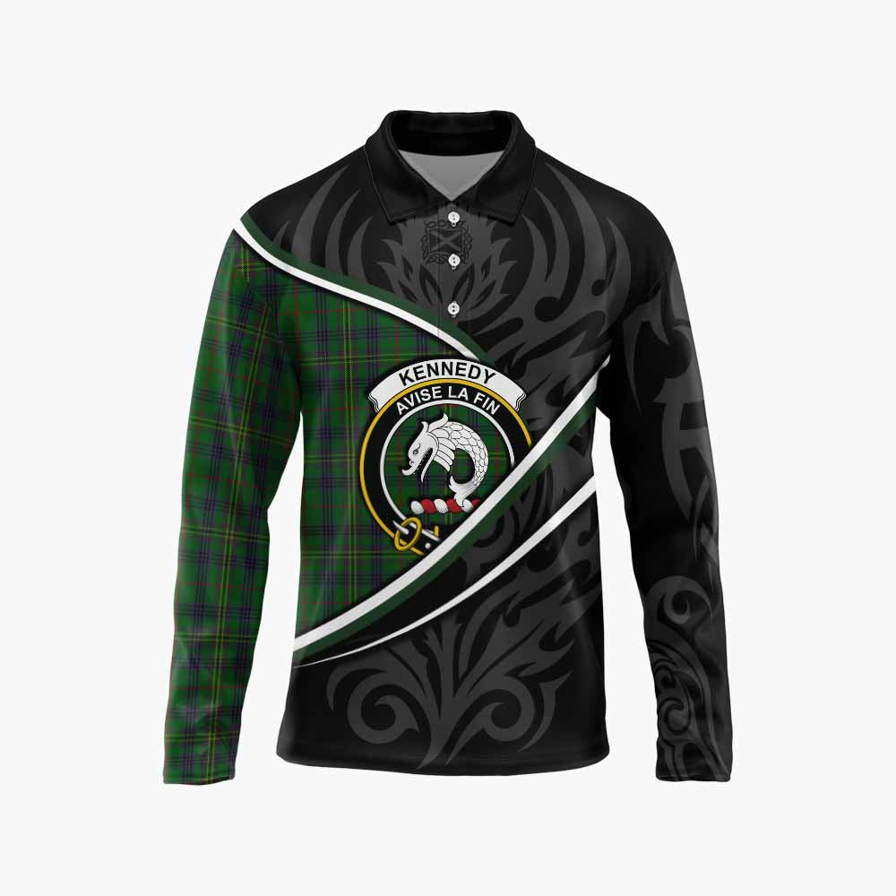 Kennedy Tartan Family Crest Long Sleeve Polo Shirt Celtic Scottish Thistle Floral - Tartan Vibes Clothing